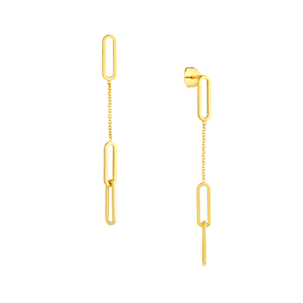 14k Yellow Gold Thin Paper Clip Dangle Earrings