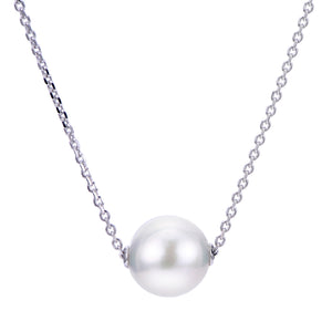 Sterling Silver Single White Nucleated Movable Adjustable 18-20" Pearl Necklace