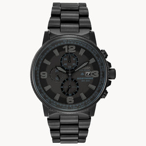 Stainless Steel Black Tone Citizen Eco-Drive "Nighthawk" Chronograph Watch