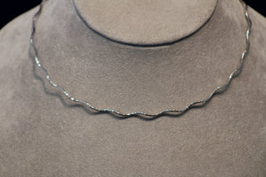 Sterling Silver Diamond Cut Wavy Rigid Wire Necklace