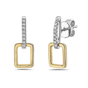 One Ladies 14k Two Tone White and Yellow Gold Diamond Earrings