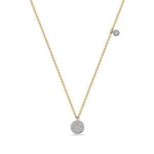 14k Yellow Gold and White Gold Double Diamond Circle Necklace on a 16-18" Cable Chain
