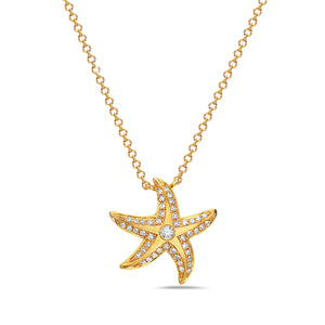 14k Yellow Gold Diamond Satin Starfish Pendant