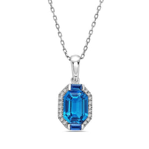 One Ladies 14k White Gold London Blue Topaz, Diamond and Sapphire Necklace