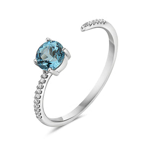 One Ladies 14k White Gold Diamond and Blue Topaz Open Space Ring