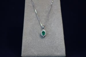 14k White Gold Emerald and Diamond Pendant (18" Chain)