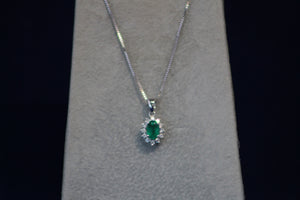 14k White Gold Emerald and Diamond Pendant (18" Chain)