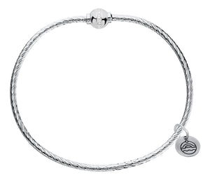 Sterling Silver CZ Bead and Patterned Cape Cod Bangle