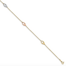 Load image into Gallery viewer, 14k Tri-color Gold Oval Station Polished 9.5&quot; Anklet
