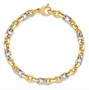 14k Yellow and White Gold Polished Fancy Link 7.75" Bracelet