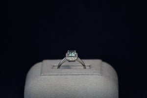 14k White Gold Emerald Cut Aquamarine and Diamond Ring