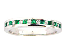 Load image into Gallery viewer, 14k White Gold Alternating Round Diamond and Princess Cut Emerald Channel Set Band
