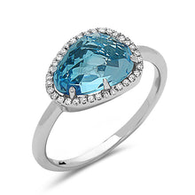 Load image into Gallery viewer, 14k White Gold Bean Shaped Swiss Blue Topaz and Diamond Halo Bean Shaped Ring

