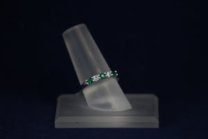 14k White Gold Alternating Emerald and Diamond Ring