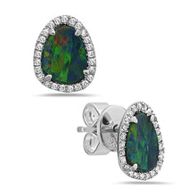 Load image into Gallery viewer, 14k White Gold Black Opal &amp; Diamond Bean Shaped Earrings
