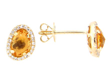 Load image into Gallery viewer, 14k Yellow Gold Citrine &amp; Diamond Bean Shaped Earrings
