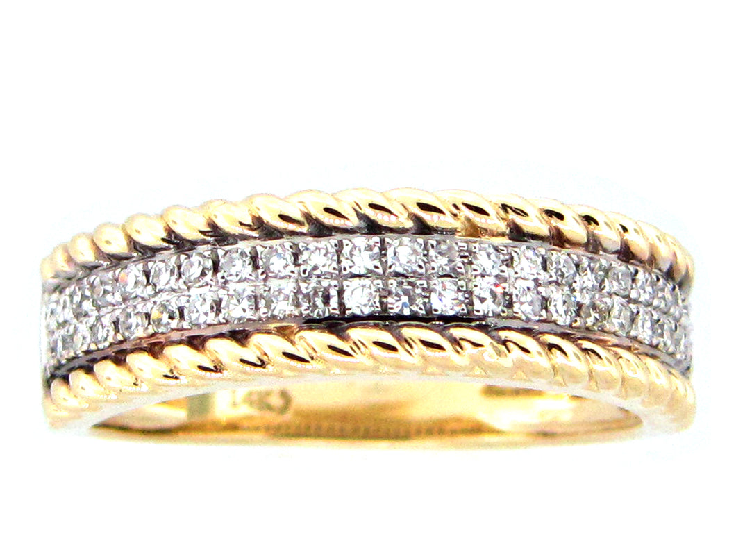 14k Yellow Gold Double Row Diamond Ring