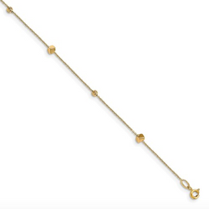 14k Yellow Gold Cube and Sphere Polished Diamond Cut 10" Anklet