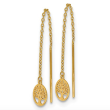 Load image into Gallery viewer, 14k Yellow Gold Polished Tree of Life Threader Earrings
