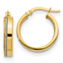 Load image into Gallery viewer, 14k Yellow Gold Polished Glimmer Infused Stripe Hoop Earrings
