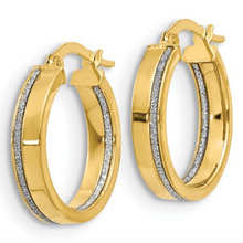 Load image into Gallery viewer, 14k Yellow Gold Polished Glimmer Infused Stripe Hoop Earrings
