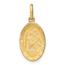 Load image into Gallery viewer, 14k Yellow Gold Small Polished and Satin Oval St. Christopher Medal
