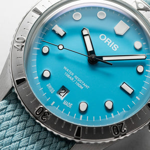 Ladies Oris Divers Sixty-Five Watch with a Sky Blue Dial