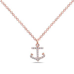 14k Rose Gold Diamond Anchor Necklace