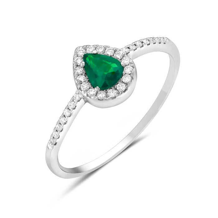 14k White Gold Emerald and Diamond Ring