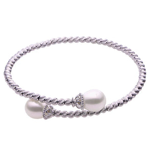 One Ladies Sterling Silver 7.5" 8-9mm Fresh Water Pearl and Rhodium Plated Brilliance Bead Bracelet