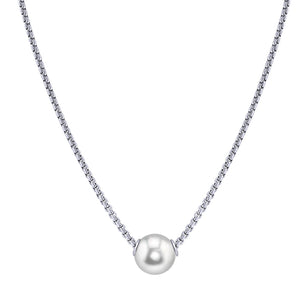 One Ladies Sterling Silver 18" 9-10mm Fresh White Fresh Water Pearl Solitaire Necklace