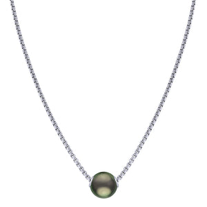 One Ladies Sterling Silver 18" 9-10mm Tahitian Pearl Solitaire Necklace