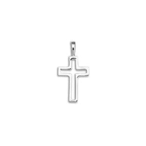 14k White Gold Small Open Block Cross Pendant