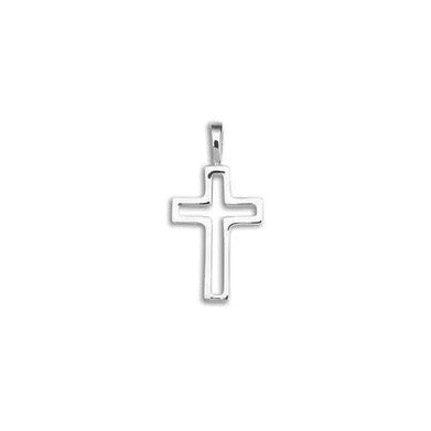 14k White Gold Small Open Block Cross Pendant