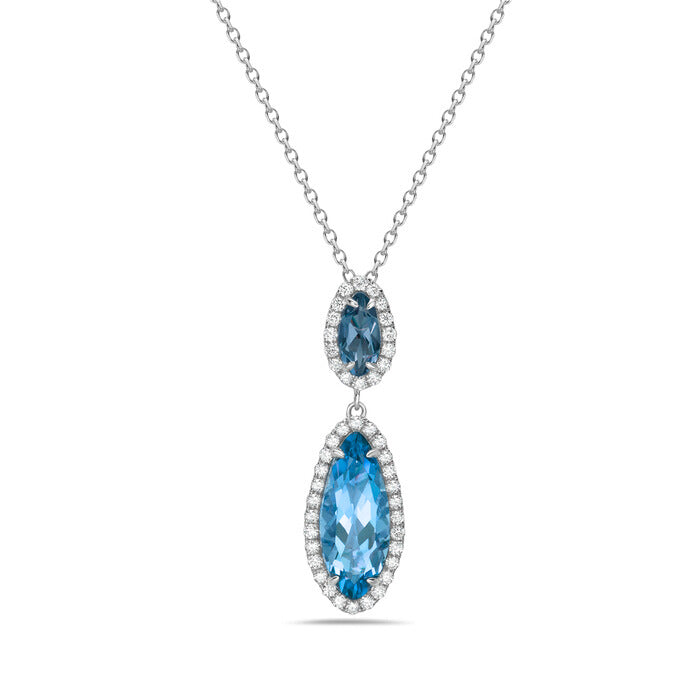 14k White Gold Blue Topaz and Diamond Necklace