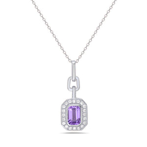 14k White Gold Amethyst and Diamond Necklace