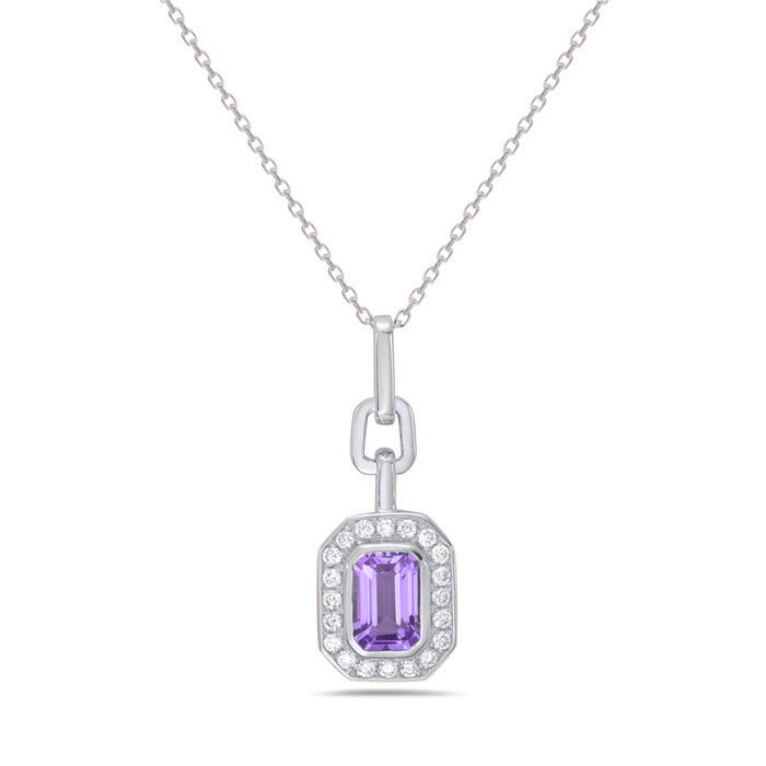 14k White Gold Amethyst and Diamond Necklace