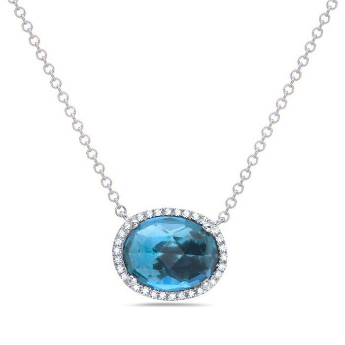 14k White Gold Blue Topaz and Diamond Necklace