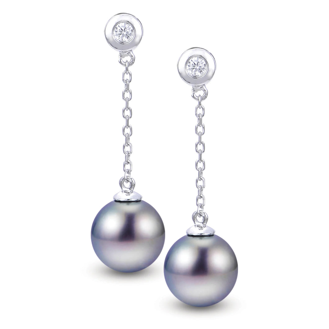 One Ladies 14k White Gold Tahitian Cultured Pearl and Diamond Dangle Earrings