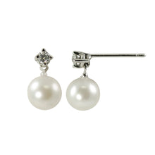 Load image into Gallery viewer, 14k White Gold Akoya Cultured Pearl Diamond Earrings
