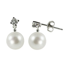 Load image into Gallery viewer, 14k White Gold Akoya Cultured Pearl Diamond Earrings
