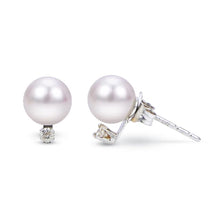 Load image into Gallery viewer, 14k White Gold Akoya Cultured Pearl Diamond Earrings
