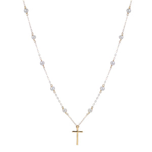 One Ladies 14k Yellow Gold 13-15" Fresh Water Pearl Cross Necklace