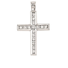 Load image into Gallery viewer, 14k White Gold Channel Set Diamond Cross Necklace
