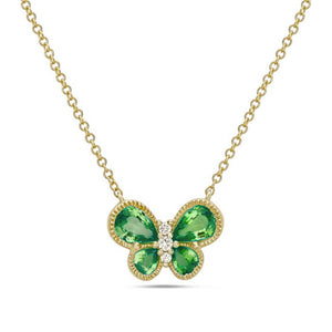 14k Yellow Gold Tsavorite and Diamond Necklace