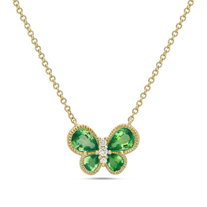 14k Yellow Gold Tsavorite and Diamond Necklace