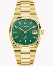 Load image into Gallery viewer, Gents Stainless Steel Gold Tone Super Seville Green Cushion Dial Bulova Watch
