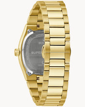 Load image into Gallery viewer, Gents Stainless Steel Gold Tone Super Seville Green Cushion Dial Bulova Watch
