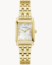 Load image into Gallery viewer, Ladies Stainless Steel Gold Tone Sutton Bulova Rectangular Watch
