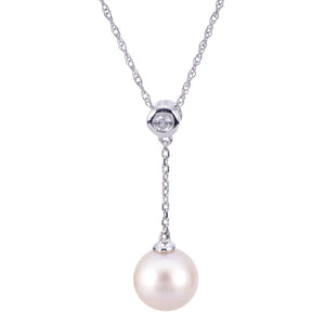 One Ladies 14k White Gold 18" 8-8.5mm Fresh Water Pearl and Diamond Pendant